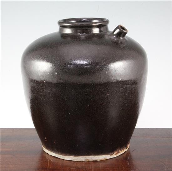 A Chinese Henan ware black glazed ovoid jar, Song dynasty, 23.5cm